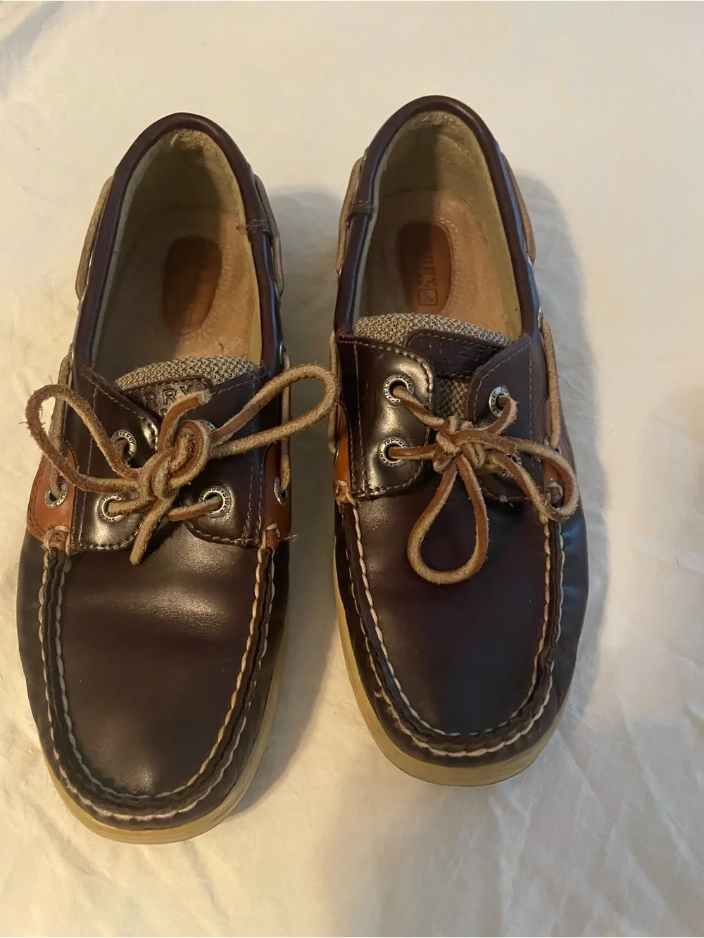 Sperry Men's Two-Tone Leather Boat Shoes in Dark Brown and Tan